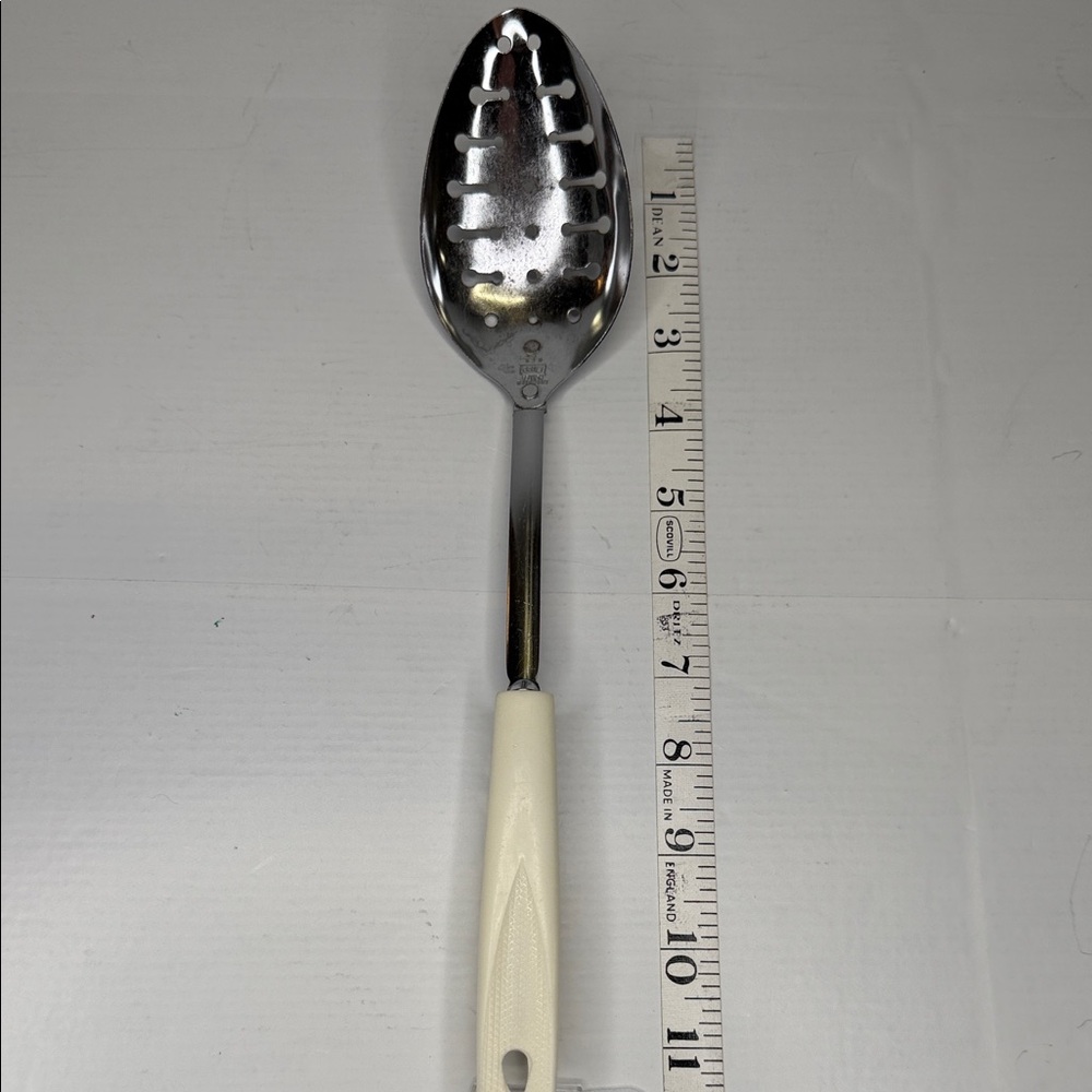 Vintage EKCO Chromium Plated Slotted Spoon with Cream Handle